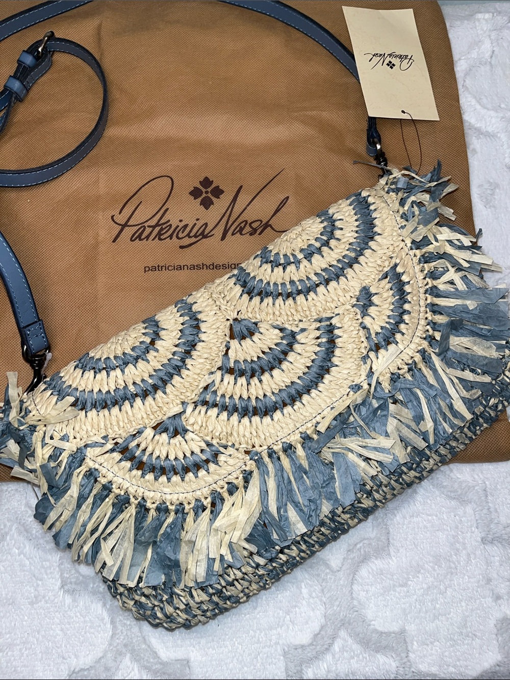 Patricia Nash NWT! Paper Straw Loulia Hand Woven Fringe Crossbody Clutch